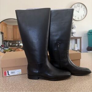 NIB Vince Margaret Leather Riding Boots Black Wide Calf Women’s US Size 6.5 $595
